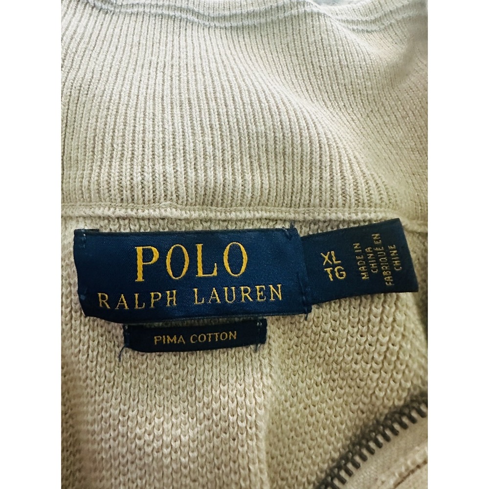 Polo Ralph Lauren Sweater Mens XL Beign 100% Cotton Knit Mock Neck Zip Pullover - Picture 3 of 10